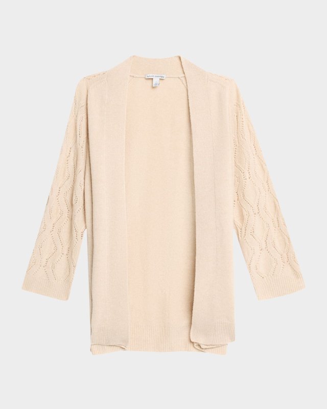Cashmere Fancy-Stitch Open Cardigan